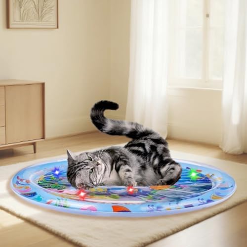 Cat Water Mat with LED Light, Multi-Color Lighted Cat Play Mat, Interactive Cat Toy, Anti-Scratch Design Pet Water Mat