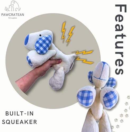 7" Squeaky Plush Toy for Puppies Small Dogs Self Etertainment Washable Soft Made [PET ONLY] (White Dog)