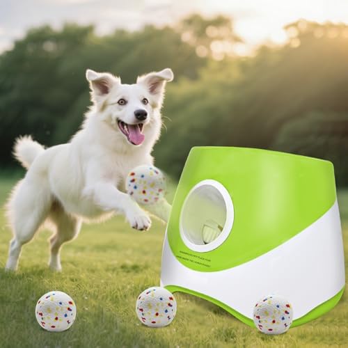 MEKAPLE Automatic Dog Ball Launcher for Samll to Medium Dogs, Upgraded Interactive Toy Balls Thrower, Mental Stimulating Dog Toys with 4 Durable Etpu Balls 2.2 Inch (Light Green)