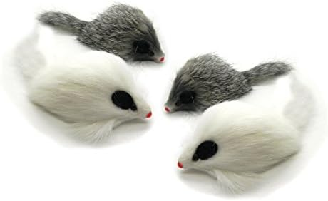 Kats'N Us 2 Inch Real Rabbit Fur Long Hair Mouse Cat Toy