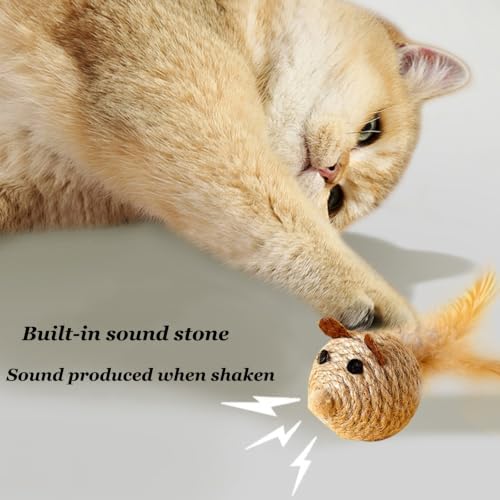 12PCS Cat Mouse Toys, Natural Sisal Mouse Cat Toys for Indoor Cats, Teeth Cleaning Dental Chew Toy, Interactive Cat Mice Toy Eliminate Boredom