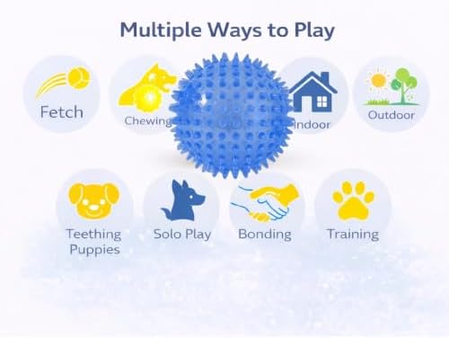 Squeaky Spiky Dog Balls for Teeth Cleaning & Gum Massage 2.5 Inch Small Medium Dogs Blue | Spiny TPR Rubber Chew Toys for Fetch Play Interactive Bouncy Dental Balls BPA Free Nontoxic Floats - 3 Pack