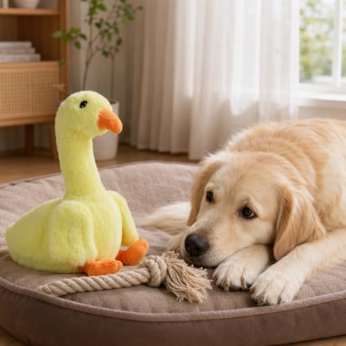 Funny 15" Yellow Quacky Squeaky Plush Duck Dog Toy, Anxiety Relief, Companion Toy for Small Medium Large Dogs