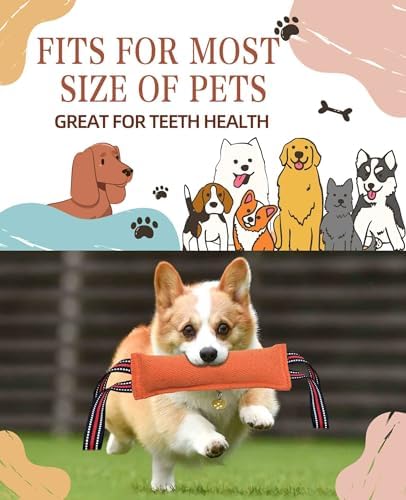 Clysoru Tug Toy for Dogs Tug of War Dog Toy with 2 Strong Red Band Handles Lasting Training Equipment Puppy to Large Dogs Interactive Toy Best for Tug of War Pull Indestructible Rope Toys (Orange)