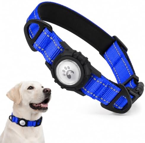Padded Dog Collar with Waterproof Holder Compatible with Airtag