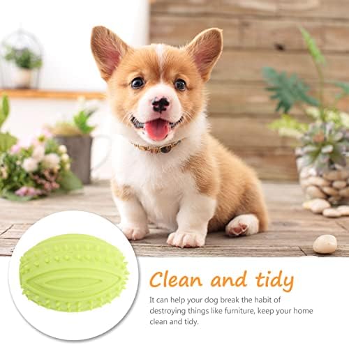 UEETEK Dog Rugby Ball Chew Toys : 4Pcs Interactive Dog Toys High Bounce Football for Puppy Teething Playing Training, 3.74x2.28x2.28 inch (Random Color)