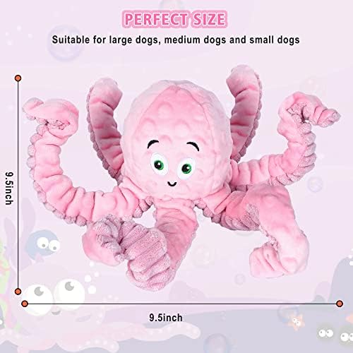 BUYPOW Dog Squeaky Toys Octopus - Tough Plush Large Medium & Small Dog Toys - Stuffed Animals Puppy Toys (Octopus Pink)