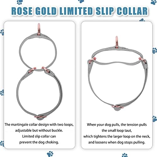 Soft Leather Martingale Dog Collar - Adjustable Rose Gold Limited Slip Collars [Easy to Clean], Stylish Durable Heavy Duty Nylon No Pull Training Collar for Small Medium Large Dogs XS Grey