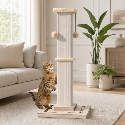 32" Large Cat Scratching Post with Tracking Interactive Toys for Cats