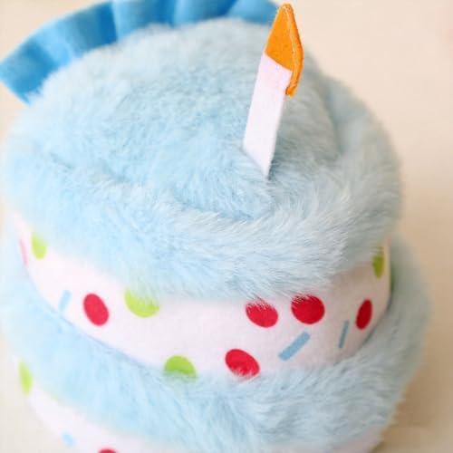 Dog Birthday Toy Plush - Interactive Puppy Gift Box for Birthday Dogs, Soft Chewable Toys for Small Medium Large Breeds, Cute Pet Supplies with Fun Food Design (Blue)