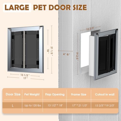 HIDROSIL Large Dog Door for Wall, French Style, Aluminum Frame, Heavy Duty