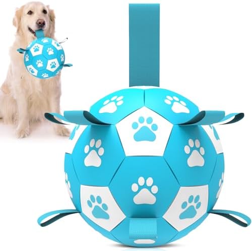 QDAN Dog Balls, 8 Inch Dog Soccer Ball with Straps for Large Dogs
