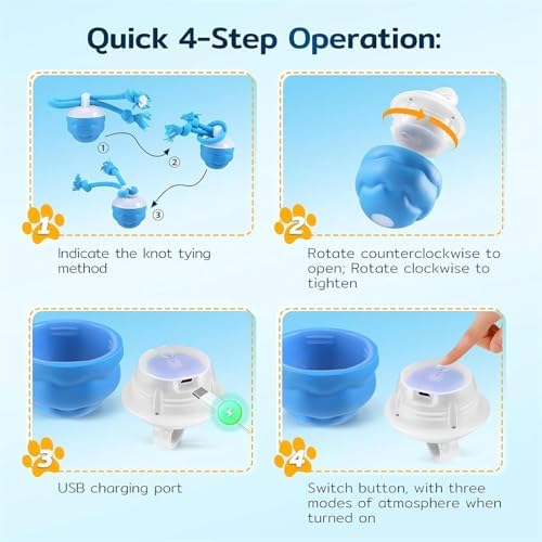 Interactive Dog Toys for Boredom-Automatic Rolling Ball with Ropes,Touch Activated Bouncing Jumping Dog Ball for Large/Medium/Small Dogs,Rechargeable Rolling Chasing Toy for Indoor Outdoor Play,Orange