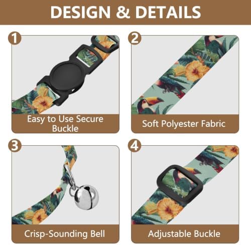 Tropical Flower Parrot Cat Collars 2 Pack Collars for Puppies Adjustable Length 10.6" to 17.1"