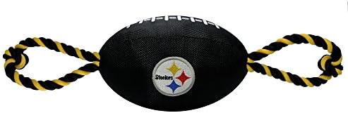 Pets First NFL Pittsburgh Steelers Football Dog Toy, Tough Quality Nylon Materials, Strong Pull Ropes, Inner Squeaker, NFL Team Color