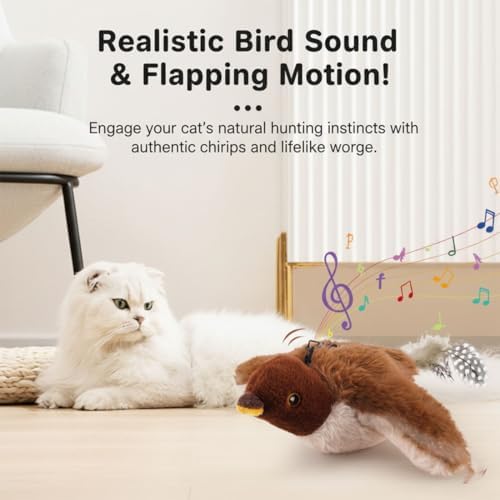 Interactive Chirping Bird Cat Toy, 2026 New Flying Bird Cat Toy, Simulated Chirping Flapping Birds Cats Toys, Interactive Pet Toys for Bored Indoor Adult Cats (#C)