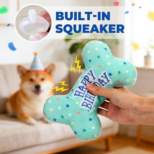 3PCS Dog Birthday Toys, Crinkle Squeaky Dog Toys for Small Medium Large Dog