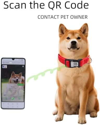 THAIN Smart QR Code Dog Collar-Nylon & Velvet Pet Collar with Unique ID Registration, Adjustable Plastic Buckle for Medium Dogs–Black, Red, Pink, Yellow (Red, M)