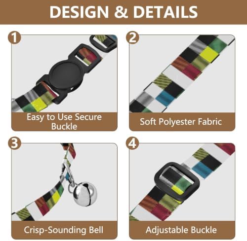 Black White Checkered Dog Collar with Bell 2 Pack Kitten Collars Adjustable 10.6 to 17.1 Inches