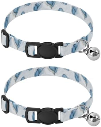 Marble Blue White Collar for Kitten, 2 Pack Breakaway Cat Collars with Bell