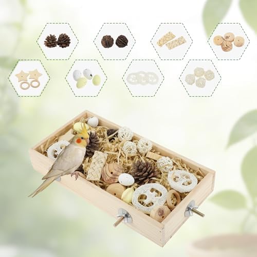 Bird Foraging Toys Box, Wooden Foraging for Bird,Wood Color, L