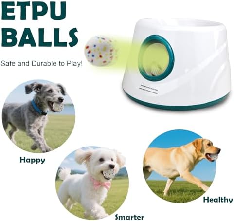MEKAPLE Automatic Dog Ball Launcher, Upgraded Interactive Dogs Balls Thrower for Small and Medium Dogs, Distance Adjustable Mental Stimulating Dog Toys with 4 Durable Etpu Balls 2.2 Inch (Dark Green)
