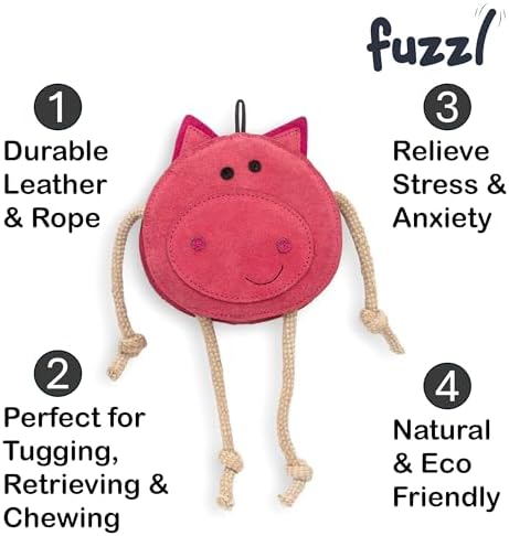 Fuzzl Eco Leather Pickles Pig Natural and Tough Dog Toys - Long Lasting Chew Toys for Aggressive Chewers - Strong Dog Toy for Dogs and Puppy
