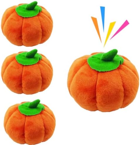 4 Pcs Halloween Squeaky Dog Toy Pumpkin Dog Chew Toys Plush Cat Playing Toys Teeth Grinding Pet Training Toy for Dog Cat Relief Decompression