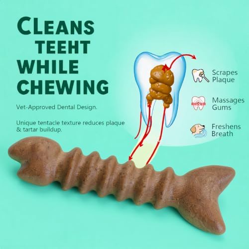 MECOOL Durable Nylon Dog Chew Toy – Bacon Flavored Fish Bone Shape for Aggressive Chewers, Tough Interactive Teething Toy for Medium Large Dogs, Long-Lasting Dental Chew Bone