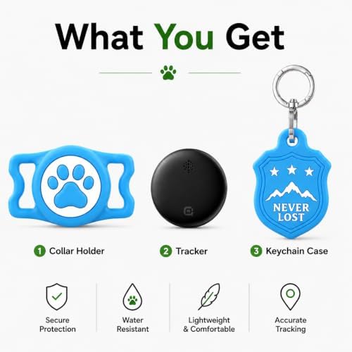 Dog Tracker with Apple Find My, GPS Pet Tracker for Dogs and Cats | Real-Time Location Tracking, No Monthly Fee or SIM Card, Waterproof Dog Collar Tracker with Holder, iOS Only Pet Locator