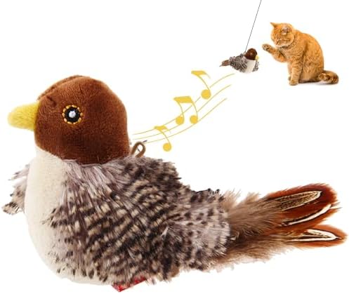 GiGwi Interactive Cat Toys Squeaky, Stimulated Chirping Bird Toy Making Noise,Automatic Chirp Bird Cat Toy with Feather Tail, Melody Chaser Play and Squeak Kitten Toy for Boredom