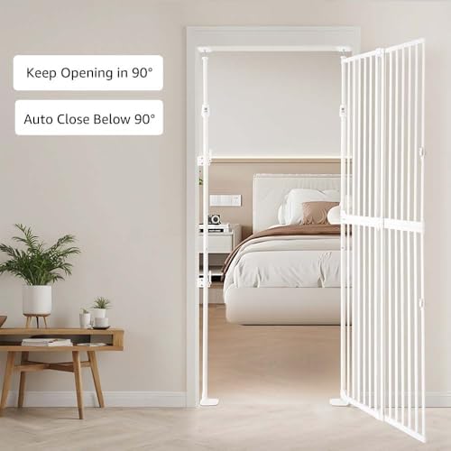unipaws 75" H Extra Tall Cat Safety Gate, Auto Closing and No Drilling | Fit for 21"-34" Wide and 75"-98" Height Opening, Fit for Doorway Hallway Stairs, Cat Dog Proof, Indoor Use, White