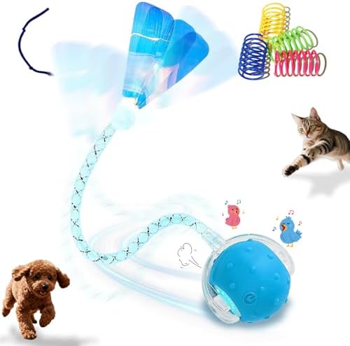 Interactive Cat Toys Ball for Indoor Cats,Automatic Cat Toy with Elastic Mesh Tail,Rechargeable Rolling Kitten Toy,Cat Enrichment Toys for Indoor Cats (Blue1, Cat Toy Ball)