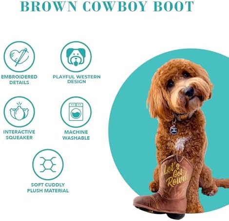 Haute Diggity Dog Cowboy Boot Plush Dog Toy, Western Stuffed Chew Toys