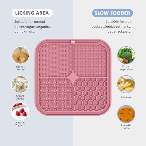 ChefAide 2 Pack Lick Mat for Dogs,Upgraded 8.5×8.5 inches Licking Mats with Suction Cups,Slow Feeder Licking Pad for Anxiety Relief and Boredom Reducer,Suitable for Dog Training (Pink Berry)