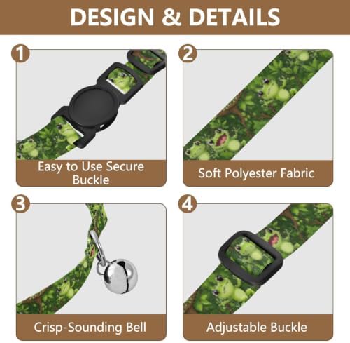 Cute Cartoon Frogs Green Comfortable Cat Collar, 2 Pack Kitten Collar with Bell