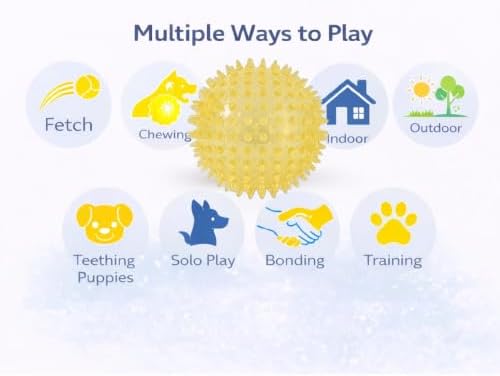 Squeaky Spiky Dog Ball for Teeth Cleaning & Gum Massage 2.5 Inch Small Medium Dogs Yellow | Spiny TPR Rubber Chew Toy for Fetch Play Interactive Bouncy Dental Ball Durable BPA Free Nontoxic Floats