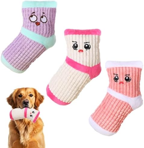 3 Pcs Dog Toy Funny Dog Chew Toys Plush Sock Interactive Toy Good for Dental Health Stuffed Socks Dogs Chewing Toys for Puppy Small Medium Dogs Chew Molar