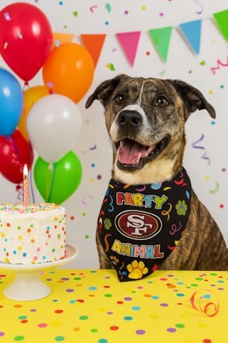 NFL San Francisco 49ers Pet Birthday Bandana, NFL Dog Birthday Party Set and Costume, Licensed Dog & Cat Birthday Party Scarf, Football Team Pet Outfit, Puppy Bday Accessory, Size Small/Medium