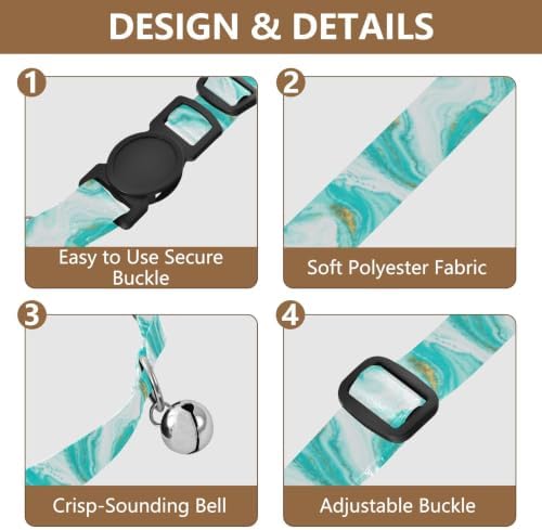 Turquoise White Marble Comfortable Cat Collar, 2 Pack Small Dog Collar with Bell