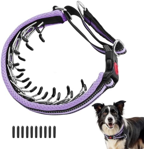 Martingale No Pull Dog Collar for Large Medium Small Dogs, Heavy Duty Nylon Adjustable Reflective Anti Pull Slip Collar with Buckle for Training Walking Hunting M Purple