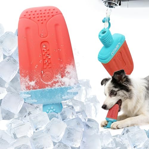 LaRoo Dogs Toys for Summer Cooling, Frozen Dog Toys, Full with Water Frozen, Prevention of Heat Stroke Upgraded Teething Chew Toy (Ice Pop Shape-Red)