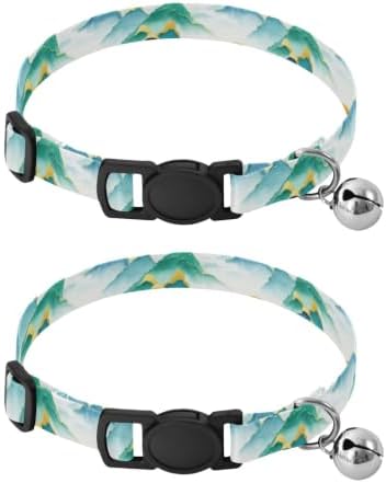 Mountains Watercolor Green Adjustable Pet Collar, 2 Pack Cat Collars with Bell