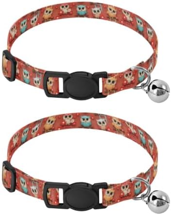 Colorful Owls Comfortable Cat Collar, 2 Pack Cat Bell Collar