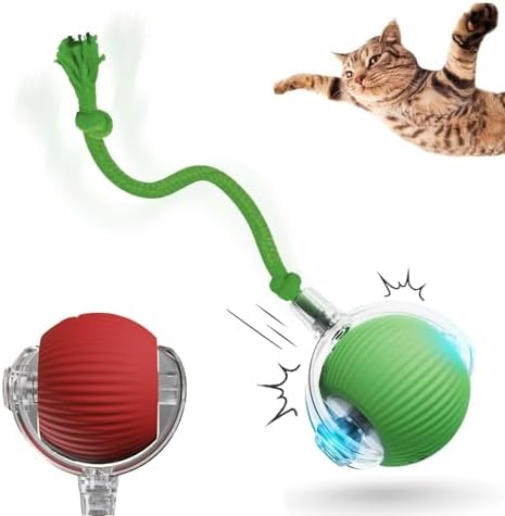 Interactive Rotating Cat Ball Toy, 360 Smart Rolling Ball Electric, Automatic Moving for Cats & Kittens (Green+Red)