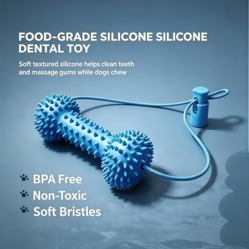 Tug Rope Dog Dental Chew Toy, Food Grade Silicone Spiky Bone Teeth Cleaning