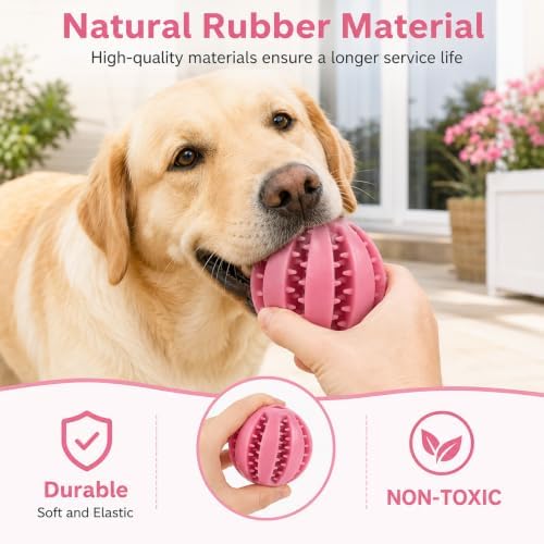 GASHIK Dog Treat Ball for Dogs, Rubber Dental Chew Toy for Dogs