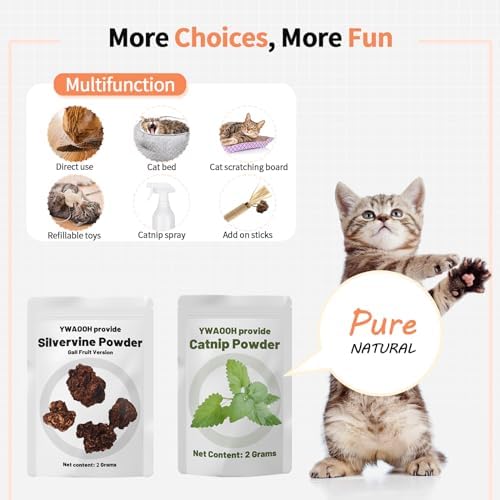 6 Silvervine Sticks Cat Toys with Catnip & Silvervine Powder Set