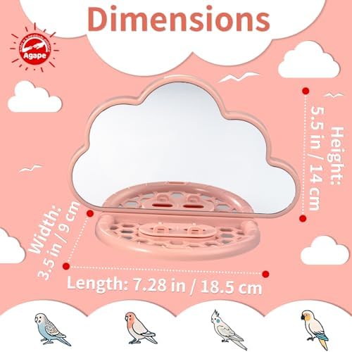 Agape Bird Mirror for Cage， Bird Toys with Perch and Slow Feeder to Expend Energy, Small Parrot Swing, Interactive Toys for Cockatiel, Lovebird, Parakeet, Conure, Finch, and Budgies