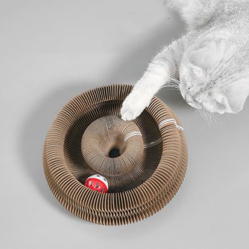 Kitty Curls Cat Toy, Magic Organ Cat Interactive Scratcher Cardboard with Bell Ball, Foldable & Changeable Accordion Shape Exercise Anxiety Relief Toy for Indoor Cats (1PCS)